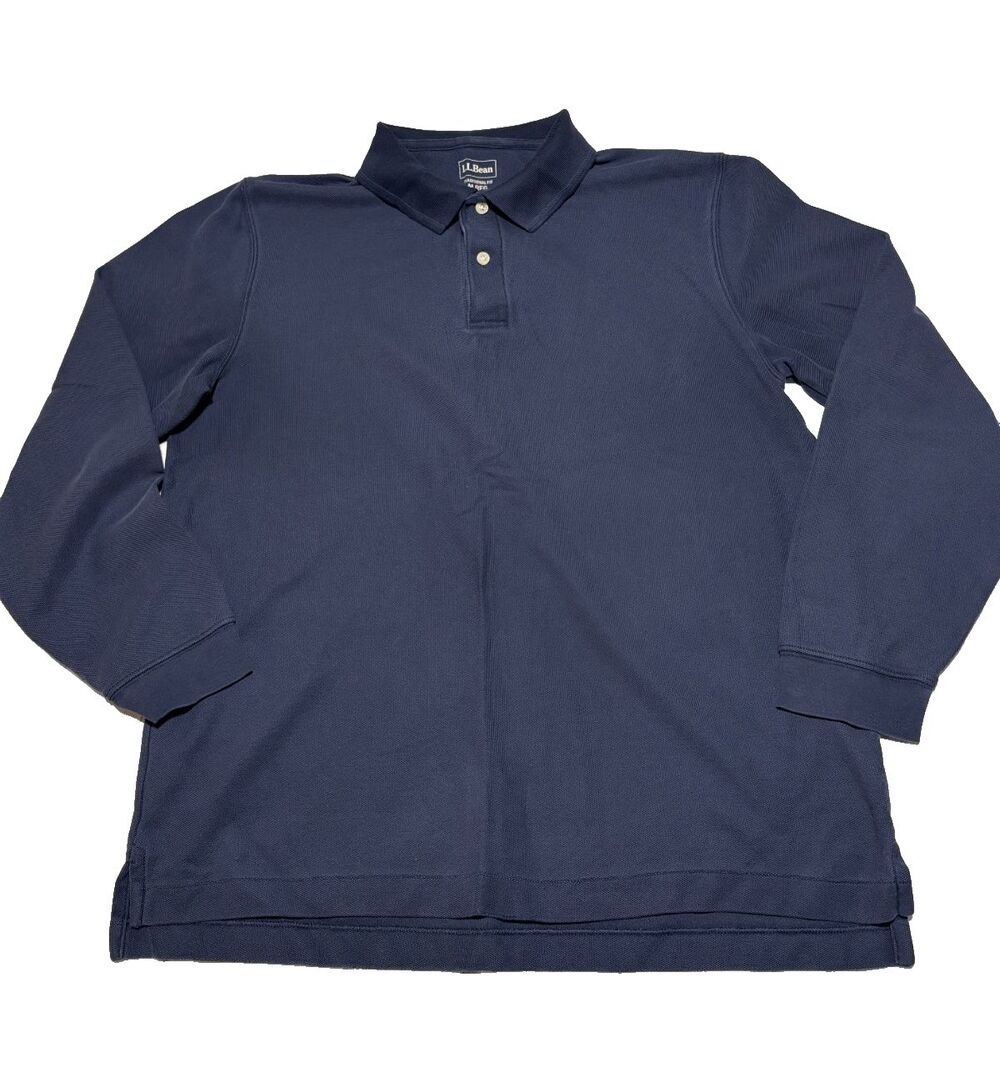 L.L. Bean Men’s Long Sleeve Polo Shirt Traditional Fit Navy Blue Cotton Sz M New